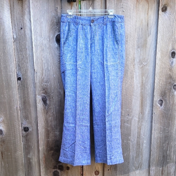 Pilcro Linen Wide Straight Leg Pants Blue Size 4 - Picture 4 of 16